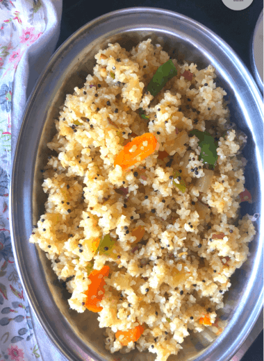 Varagu Upma or Kodo Millet upma is a quick, Gluten Free Breakfast or snack made with Kodo Milllet. Served hot for a nutritious breakfast option.