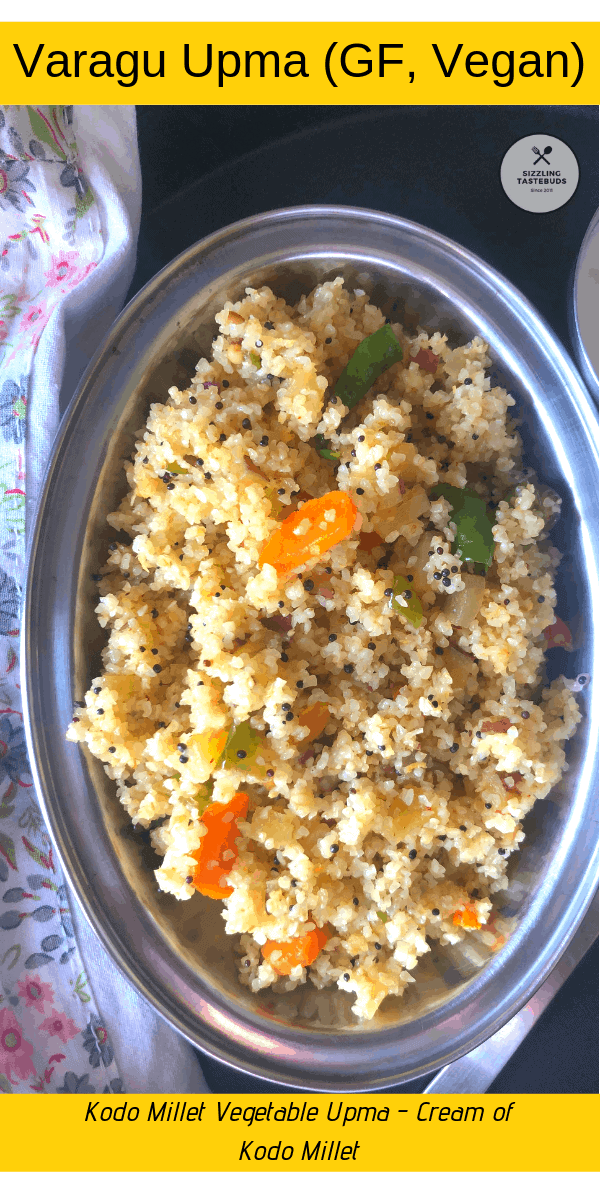 Varagu Upma or Kodo Millet upma is a quick, Gluten Free Breakfast or snack made with Kodo Milllet. Served hot for a nutritious breakfast option.
