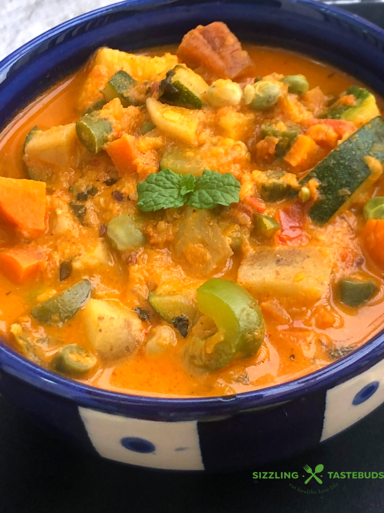 Haath Maaluwa is a SriLankan Gluten Free and Vegan Curry with a medley of veggies, Usually made for the Srilankan New Year feast, it is served with Roti / Rice.