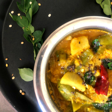 Chettinad Kaigari Mandi is a special curry of veggies in a vegan base and speciality of Chettinad Cuisine.Served with Curd Rice and / or Idli Dosa as a side dish.