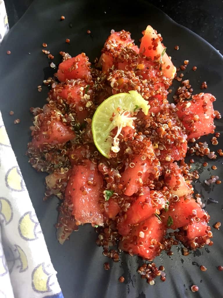 Watermelon Quinoa Salad is a quick gluten free, Vegan salad that is refreshing, light and appetising for summer brunch or potluck.