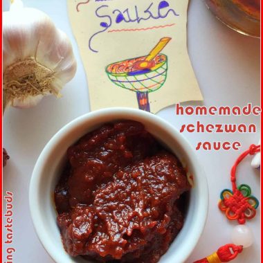Homemade Spicy Schezwan Sauce is from the Indo Chinese Cuisine and makes for a spicy dip with Momos or Dumplings. Also used in Stir fries or added to fried Rice or Noodles for an Umami hit !
