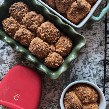 A soft chewy cake made with dough and yeast topped with Cinnamon Sugar. Perfect for Holiday Bakes and Edible Gifting