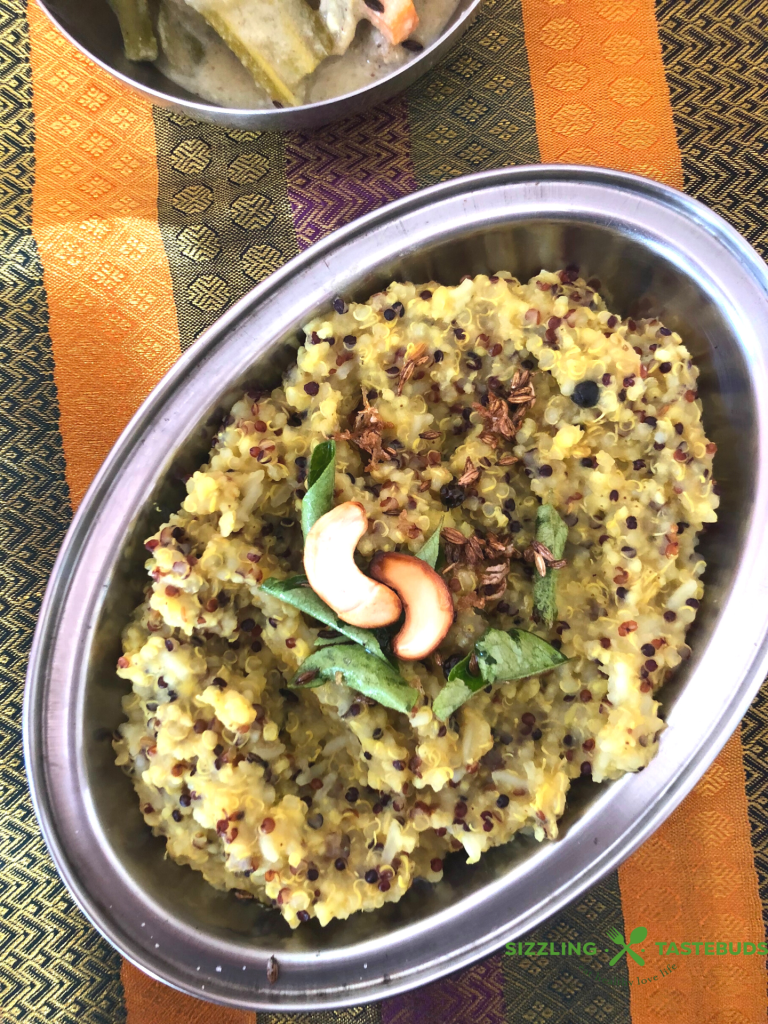 Quinoa Ven Pongal is a Gluten Free, Nutritious Pongal made with Quinoa and split green gram. Served for breakfast, brunch or dinner with Chutney or sambhar