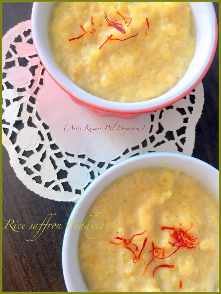 A saffron-milk-rice pudding,Arisi Kesari Paal Payasam is a delicious kheer or payasam that can be put together quickly for festivals or celebrations.
