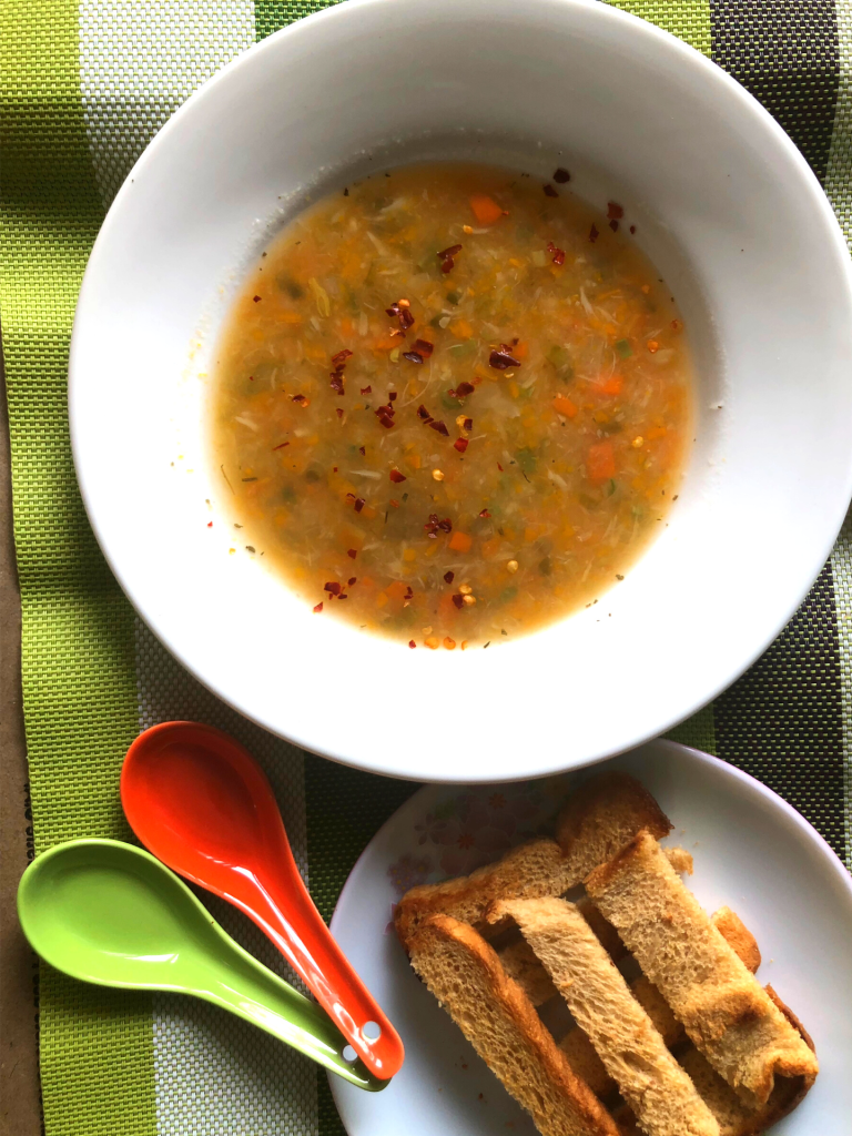 An oil free Cabbage curry soup loaded with fresh veggies, homemade stock gently simmered with spices