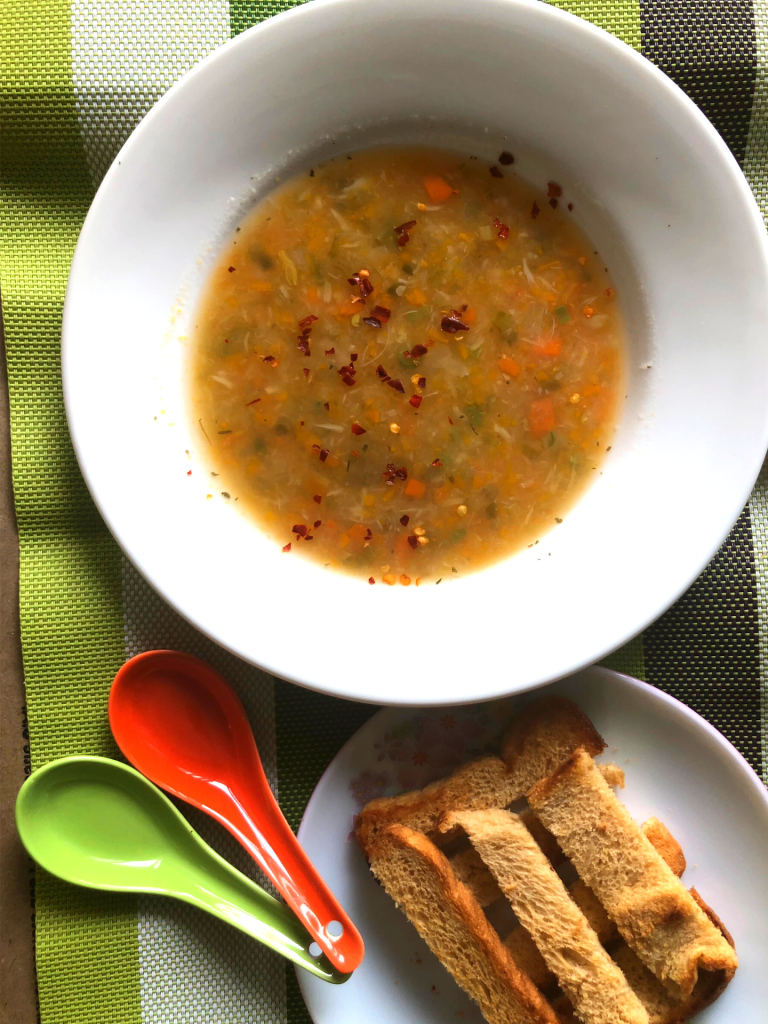 An oil free Cabbage curry soup loaded with fresh veggies, homemade stock gently simmered with spices
