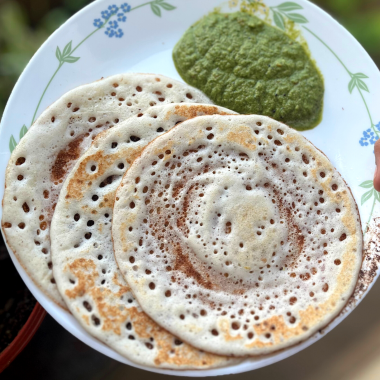 A spongy, airy millet based savoury South Indian pancake. Served with Chutney or Sambar for a Vegan, Gluten Free meal