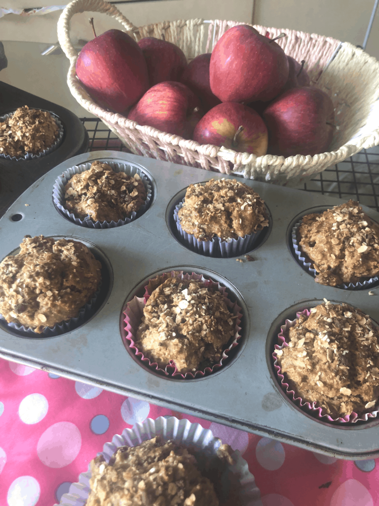 A healthy and Sugarfree and Eggless muffin for breakfast / snack made with Apples, cinnamon and Oats
