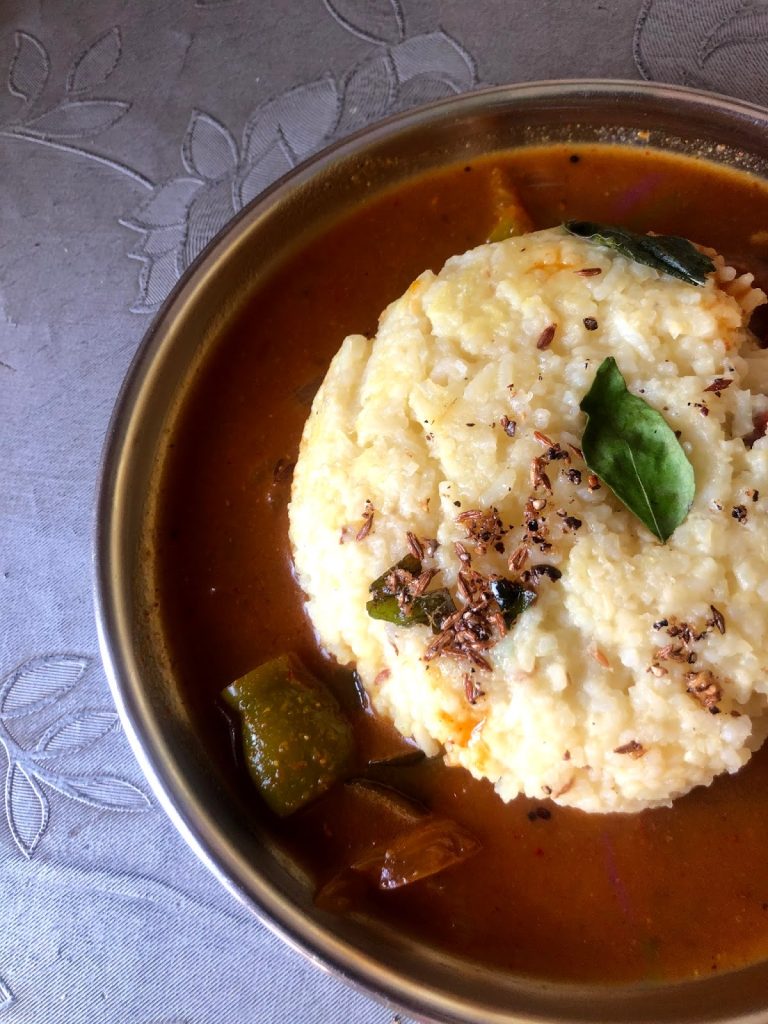 Ven Pongal is a classic dish from Tamilnadu where Rice and lentils are cooked to a pudding consistency. Offered to God at temples or made for a quick breakfast too