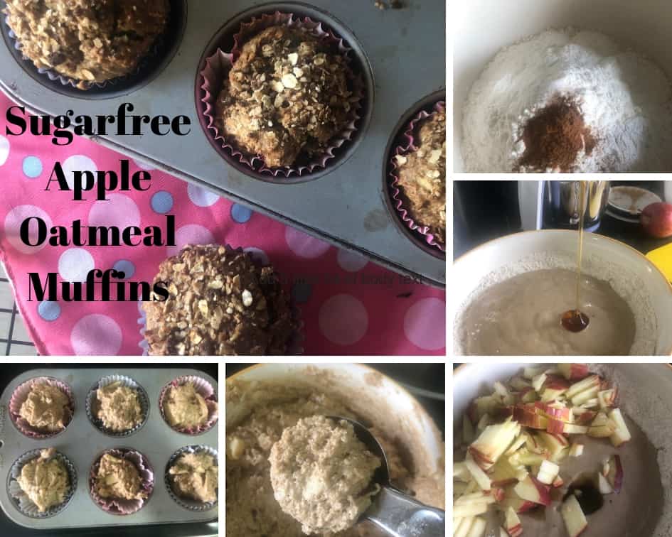 A healthy and Sugarfree and Eggless muffin for breakfast / snack made with Apples, cinnamon and Oats
