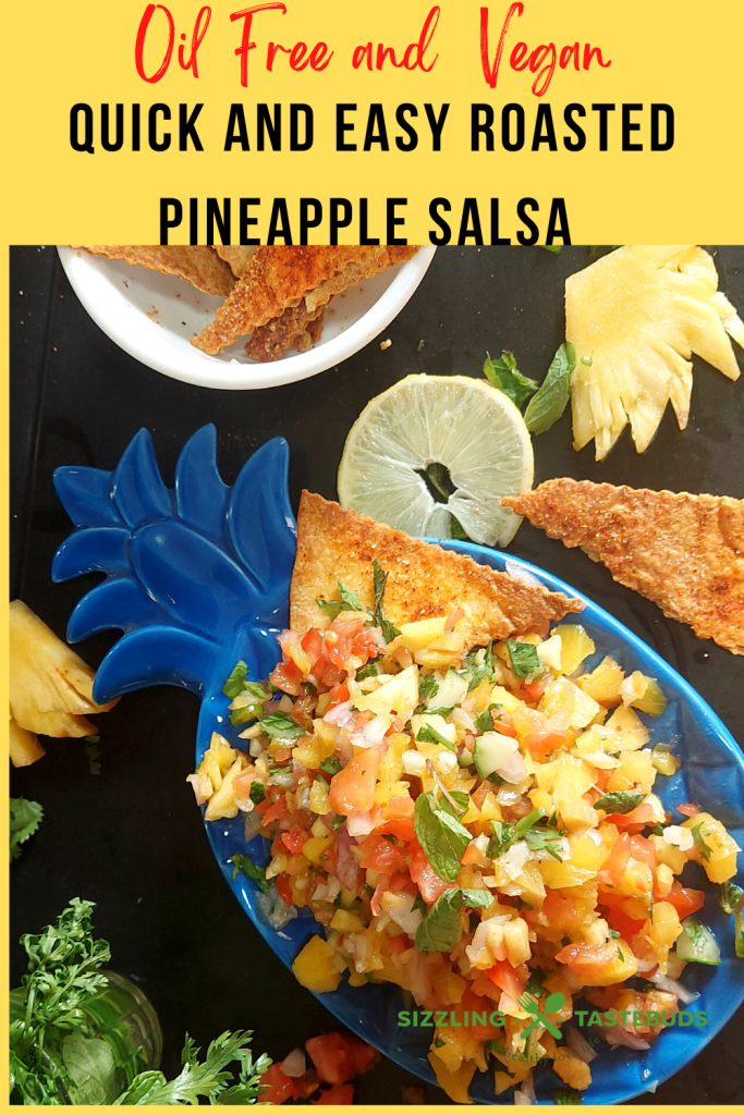 Roasted Pineapple Salsa is a delicious salsa made with roasted pineapples, seasonal fruit and a basic dressing. Perfect as an appetiser / side for parties or potluck