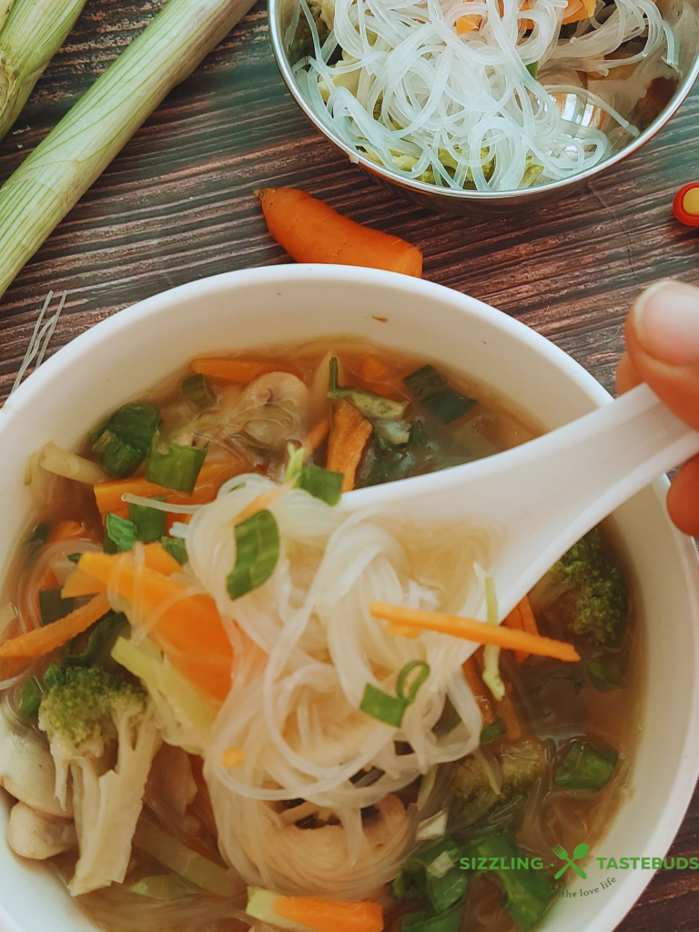 Vegan Glass noodle soup is a light comforting soup made with glass noodles (bean thread noodles), Asian veggies simmered in a homemade broth