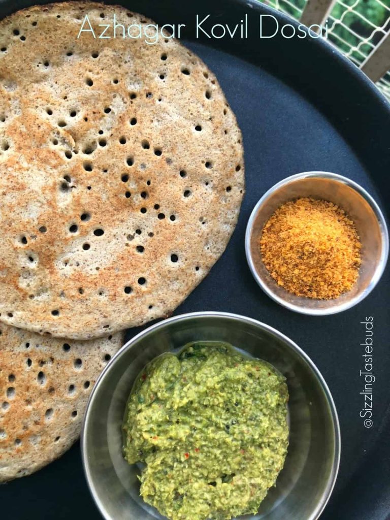 Azhagar Kovil Dosai is a special Vegan Dosa / savory Pancake made at a temple in Madurai and served as prasadam to the devotees.