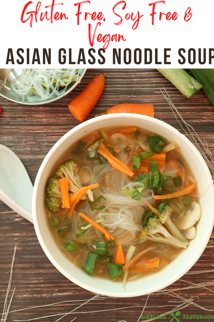 Vegan Glass noodle soup is a light comforting soup made with glass noodles (bean thread noodles), Asian veggies simmered in a homemade broth