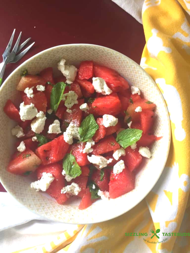 Watermelon Feta Salad is a summery, quick to make salad. Great with barbeques, brunch or even as a light filing meal