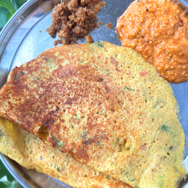 Barley Karamani Adai is a healthy, protein rich Dosa made with Barley and Cow pea lentils.Served with Chutney and /or sambhar, this makes for a great breakfast or a light dinner too !