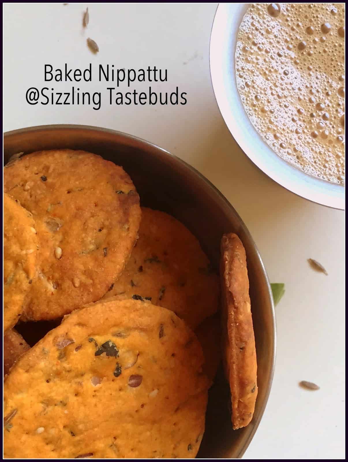 Baked Nippattu is a healthy take on the popular deep fried Nippat - a savoury, crunchy snack from Karnataka cuisine. Often enjoyed as is or with a cuppa!