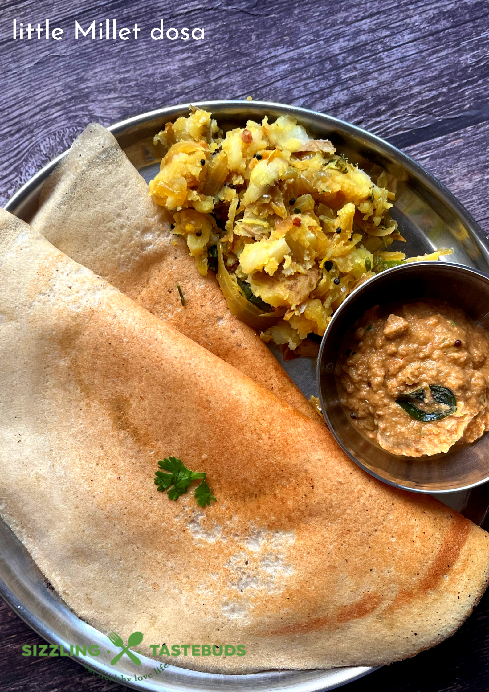 Little Millet dosa is a no-rice Dosa / Indian Crepe made with unpolished Little Millets and Lentils. It makes for a filling, Gluten Free vegan Breakfast or brunch option and is served with Chutney / Sambhar etc