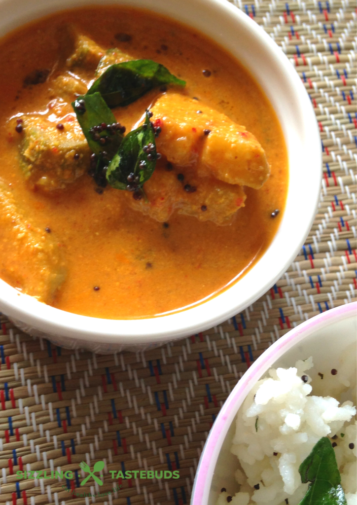 Balekayi Sasive or Sasam is a no onion no garlic Curry made with raw banana simmered in a mustard-coconut sauce. Enjoyed as a side to hot steamed rice in Udupi cuisine.