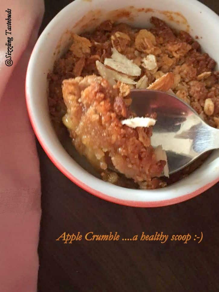 Apple Crumble is a quick to make dessert for party, potluck or just to indulge as is. Served warm as is or with a scoop of ice cream!
