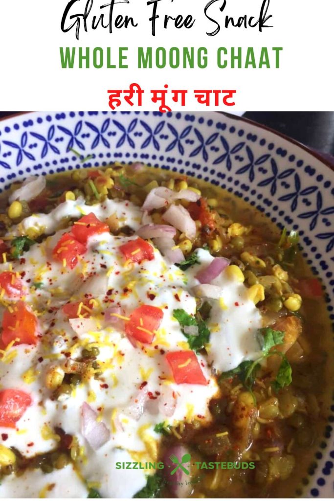 Moong Chaat is a quick to make Gluten Free Chaat or snack with whole green gram topped with spices. Perfect for a party or any celebration as a healthy snack