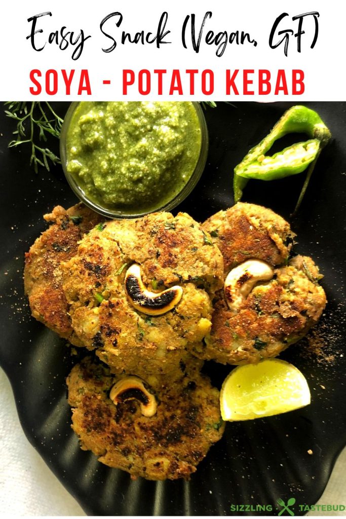 Soya Kebab is a gluten Free, vegan + protein rich Appetiser or snack made with everyday pantry ingredients. Served with Green chutney as a delicious party snack.