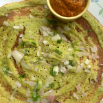 Sprouts Jowar Dosa is an instant Protein rich, Gluten Free, Vegan Dosa made with combing sorghum flour with nutrient-rich sprouts. Makes for a healthy breakfast / brunch option.