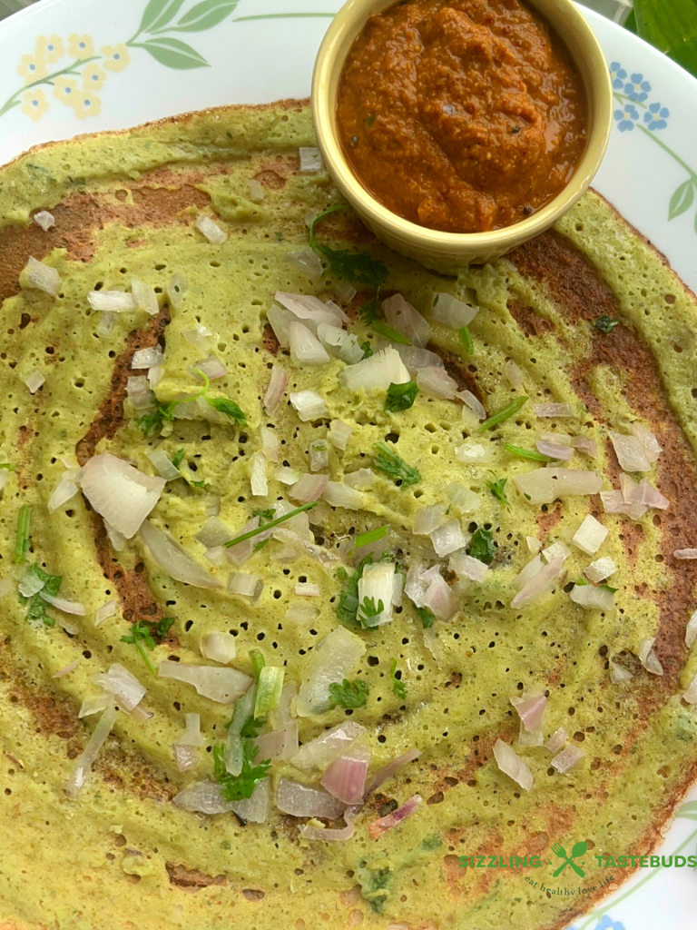 Sprouts Jowar Dosa is an instant Protein rich, Gluten Free, Vegan Dosa made with combing sorghum flour with nutrient-rich sprouts. Makes for a healthy breakfast / brunch option. 
