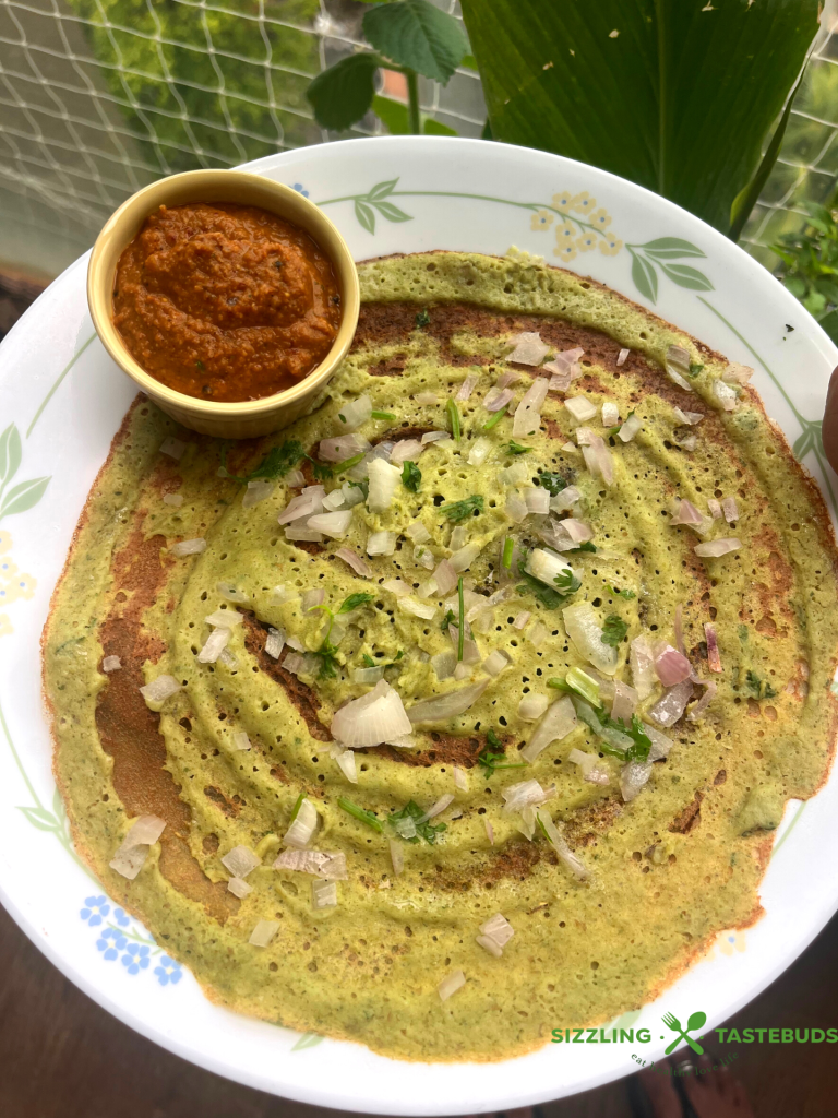 Sprouts Jowar Dosa is an instant Protein rich, Gluten Free, Vegan Dosa made with combing sorghum flour with nutrient-rich sprouts. Makes for a healthy breakfast / brunch option.