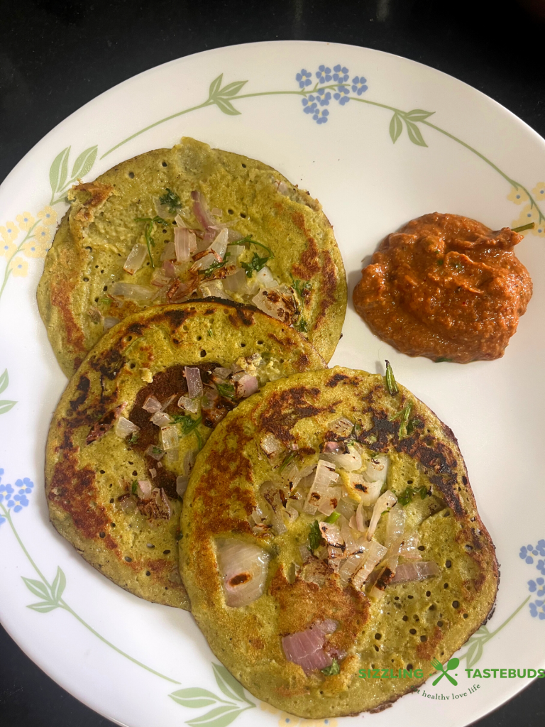 Sprouts Jowar Dosa is an instant Protein rich, Gluten Free, Vegan Dosa made with combing sorghum flour with nutrient-rich sprouts. Makes for a healthy breakfast / brunch option.