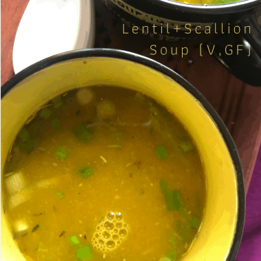 Lentil Scallion Soup is a nutrious and light Gluten Free vegan soup with scallions and lentils in a homemade broth. Perfect for rainy or chilly days as dinner / brunch.