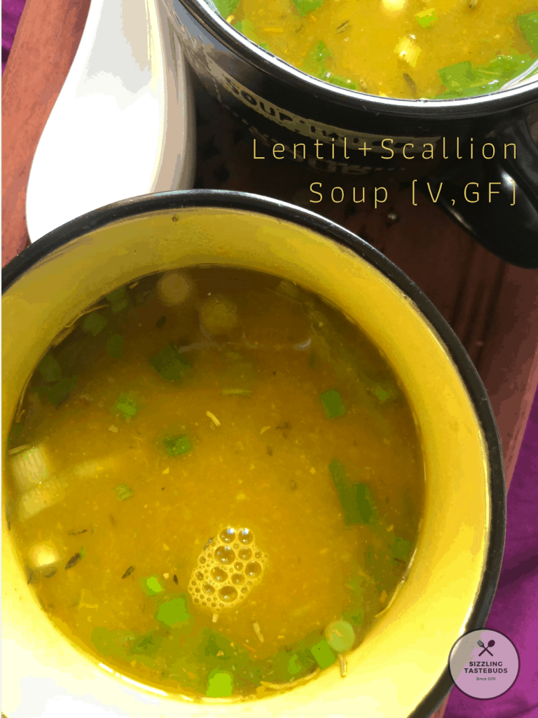 Lentil Scallion Soup is a nutrious and light Gluten Free vegan soup with scallions and lentils in a homemade broth. Perfect for rainy or chilly days as dinner / brunch.