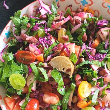 Bean Salad with Spinach and Mint Vinaigrette is a super delish Spring - Summer Salad that is perfect for brunch potluck or a quick filing snack.