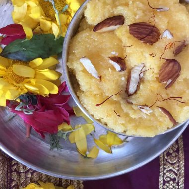 Elakkai Badam paal rava kesari is a rich cardamom flavoured almond and semolina pudding. Made for festivals and celebrations alike.